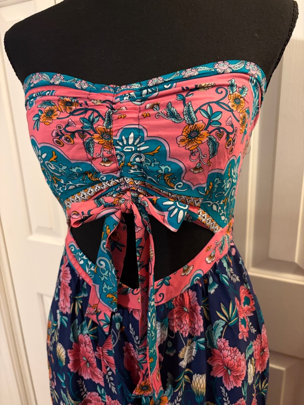 Strapless Floral Cutout Jumpsuit - Navy & Pink - Picture 4 of 8